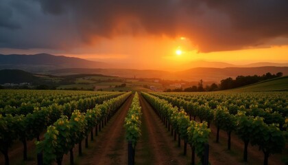  Sunset over a vineyard a picture of tranquility