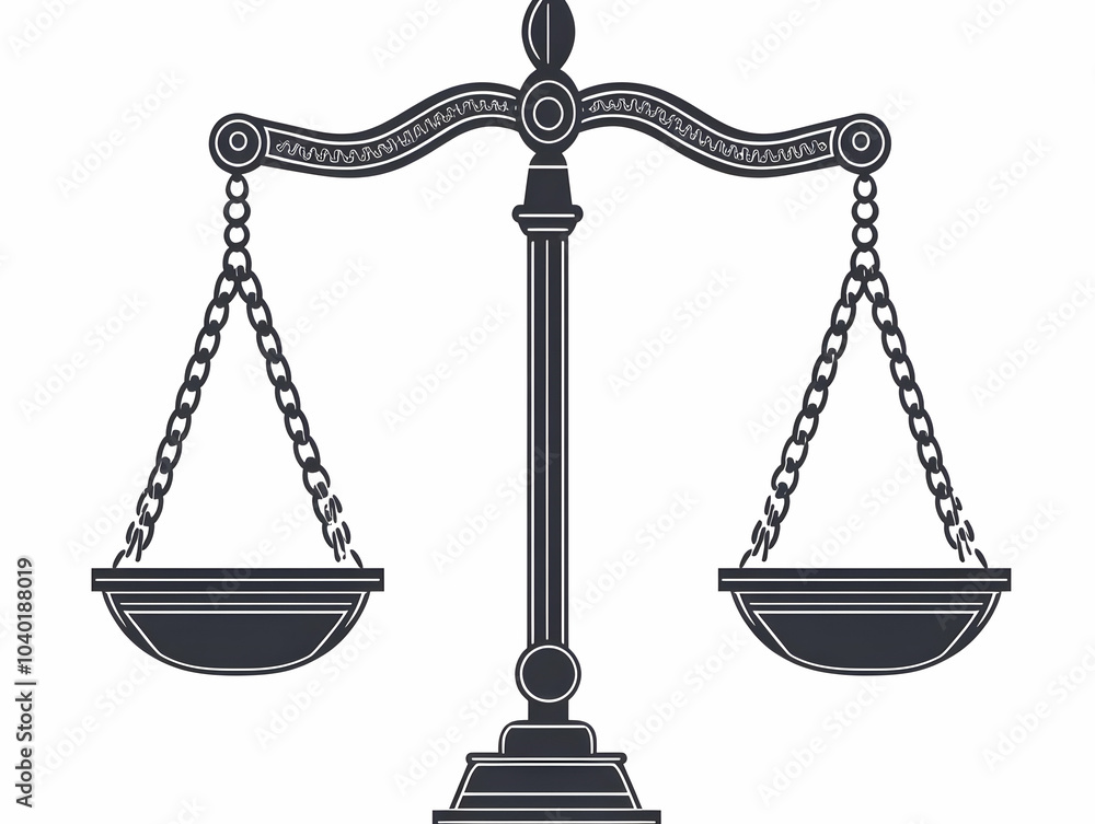 Poster seamless pattern of flat outline balance scales tiles in white - emphasizing equilibrium and mental 
