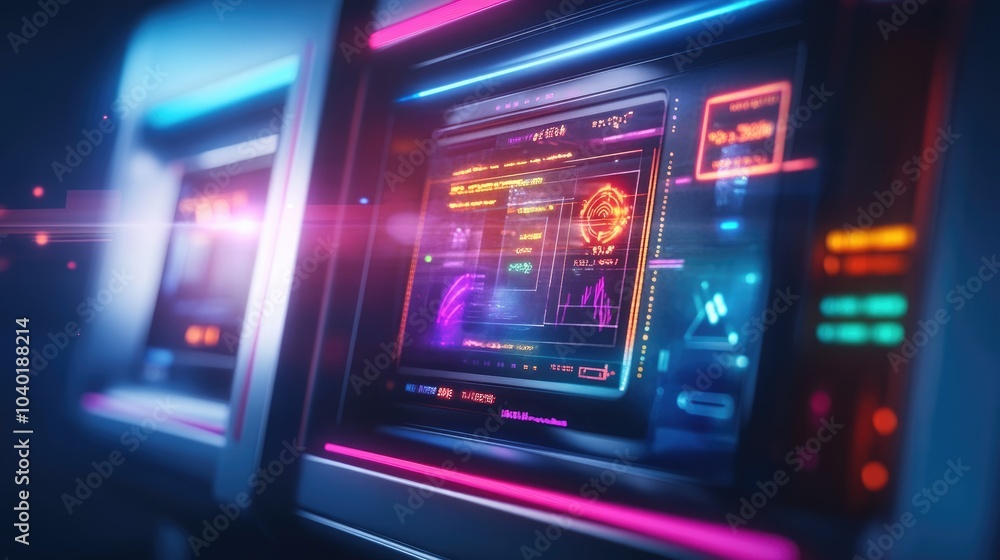 Poster futuristic view of an automated teller machine