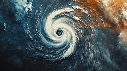 Fototapeta premium Satellite view capturing a powerful hurricane from space, showcasing the eye and spiral bands of the meteorological phenomenon