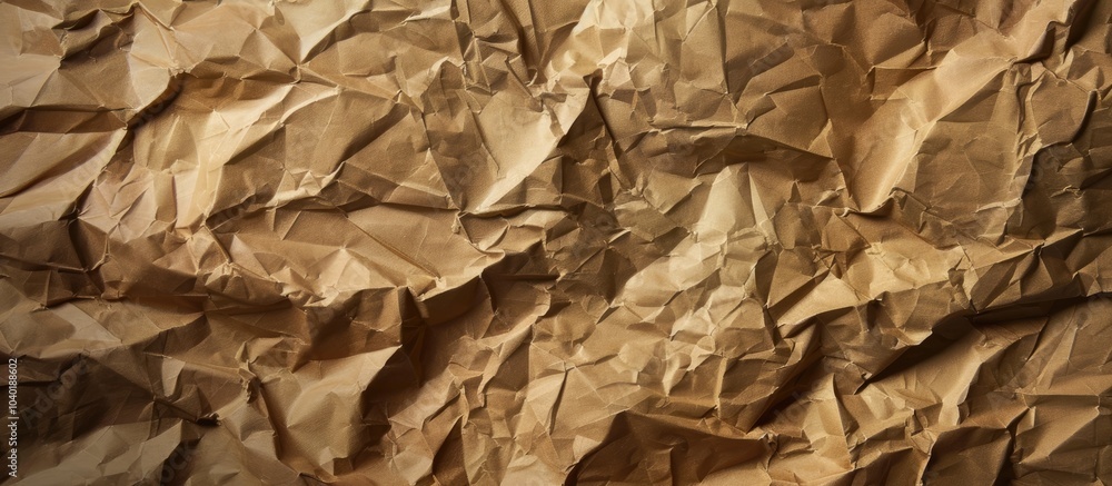 Poster texture of crumpled brown paper recyclable material ideal as a vintage background with an aged appea