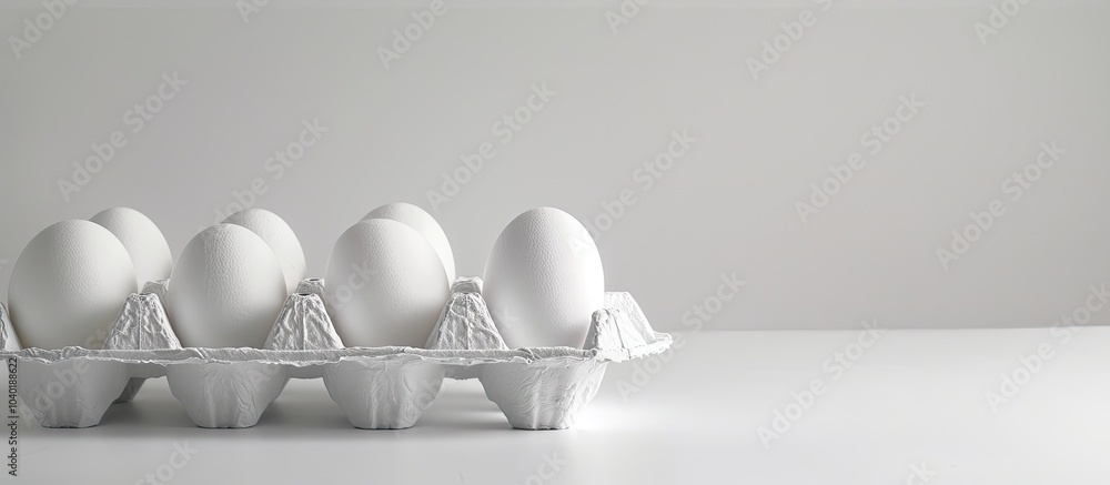 Aufkleber eggs displayed in a polystyrene egg carton on a white background with ample copy space image