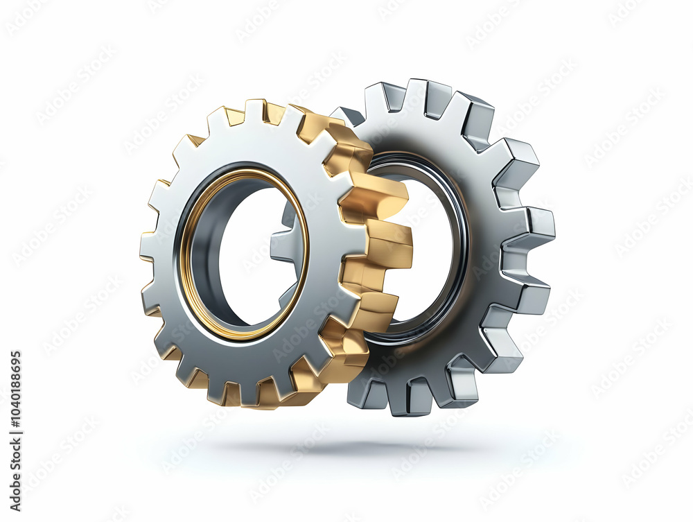 Poster flat two interlocked gears vector image concept teamwork community growth metallic design floating w