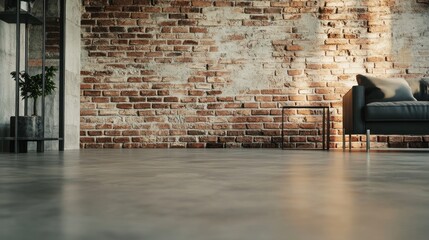 Modern loft with exposed brick wall and sleek furniture