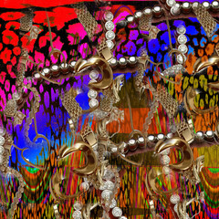 Naklejka premium colorful wavy digital leopard design background collage print design work