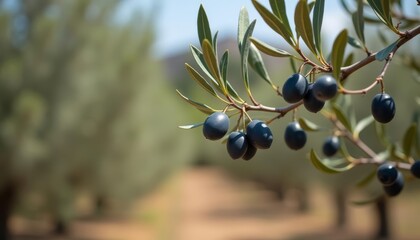  Bountiful harvest of blue olives on tree branch