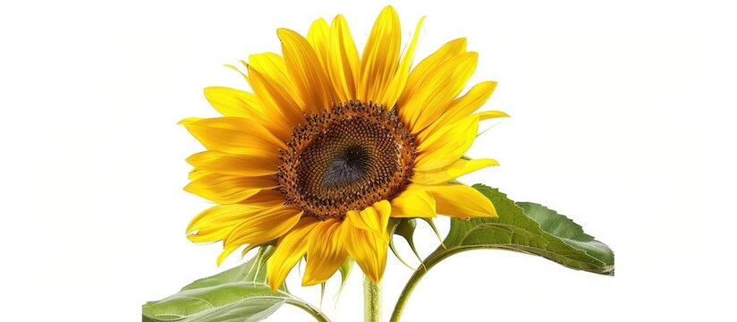 Captivating side view of a stunning sunflower in macro set against a white background ideal for copy space image