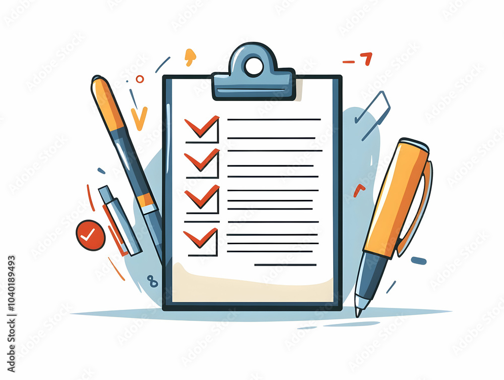 Poster flat checklist pen icons compliance auditing concept vector illustration checklist with checkmarks a