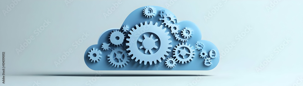 Poster vector icon cloud gears cloud based business solutions modern illustration cloud computing efficient