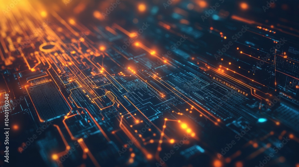 Poster futuristic ai technology background with circuits and glowing light effects. copy space included
