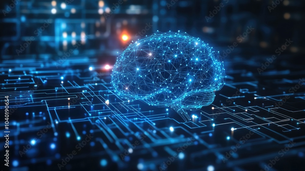 Poster futuristic digital display with ai neural network patterns, perfect for copy space