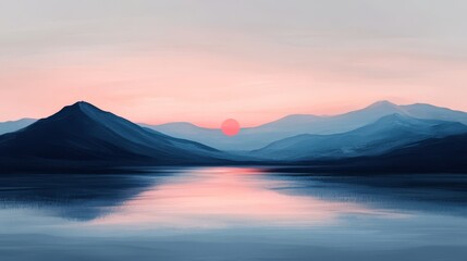 Pastel Sunset Over Mountain Reflection