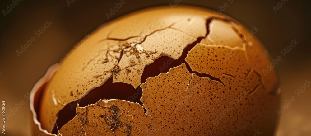 Poster cracked eggshell in a close up view with copy space image available