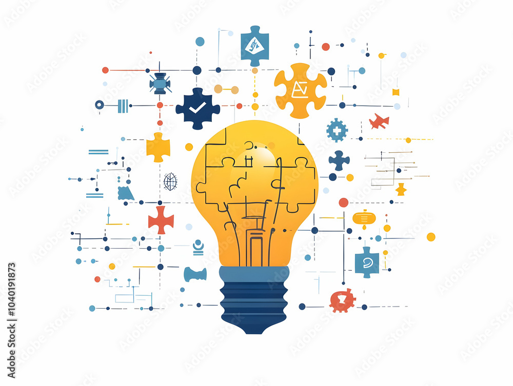 Poster flat puzzle piece lightbulb icon vector illustration problem solving innovation esg business infogra