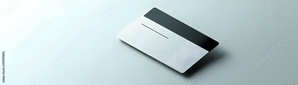 Poster sleek credit card on glossy white surface | top down close-up capture | emphasizing payment power | 