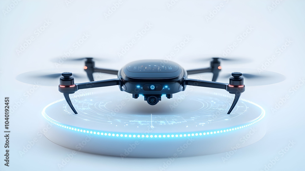 Poster 3d holographic drone floating map markers tilt shot low angle empty background 3d icon isolated conc