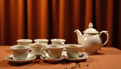  Elegant tea service set on a table ready for a cozy gathering