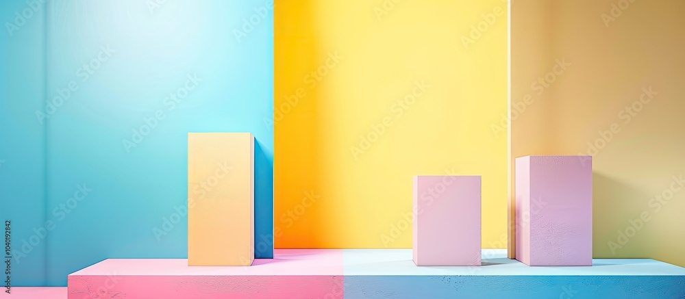 Poster various stands on a colorful backdrop for displaying products in photoshoots with copy space image