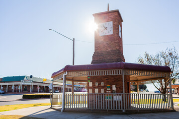 shelter around clock tower in rural country town of Coolamon in Australia