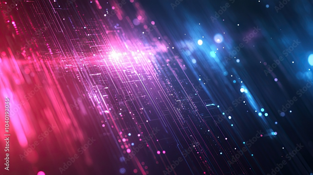 Poster high-tech digital interface with glowing data streams, ideal for ai technology themes. copy space av
