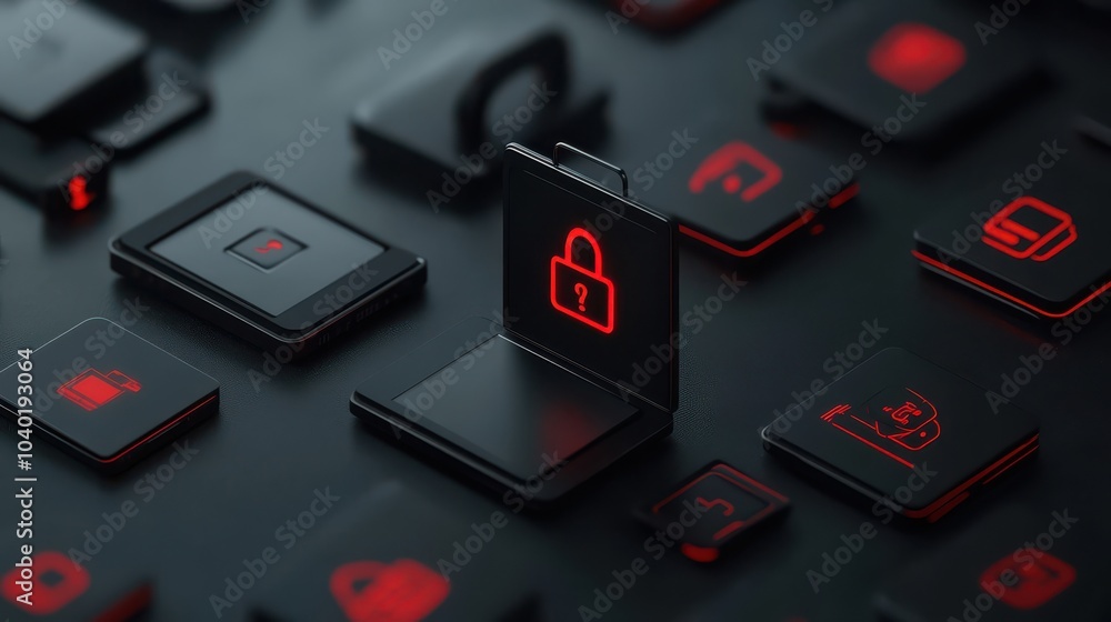 Aufkleber Intricate design of digital security icons with a focus on lock symbolism in tech context