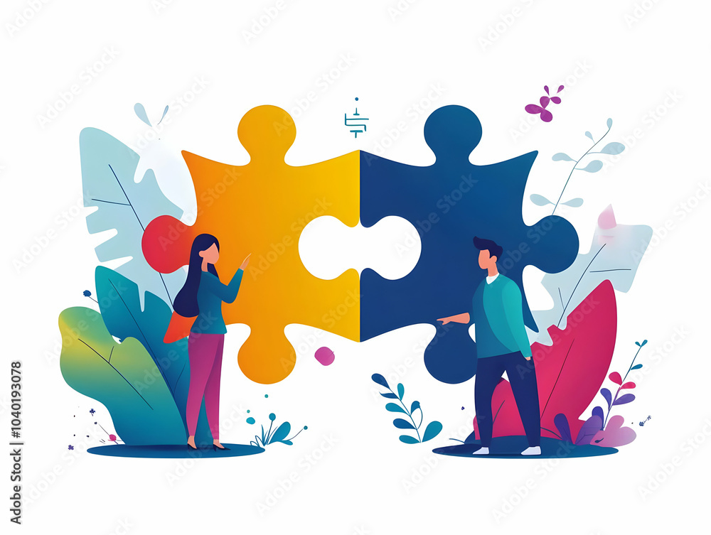 Aufkleber flat floating puzzle pieces connecting concept unity growth esg community symbolism interlocking pie