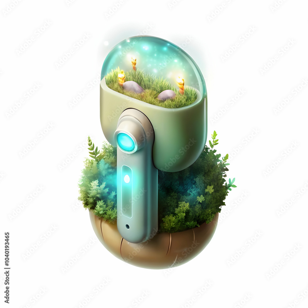 Poster macro shot earbud light ai assistant activation voice control business communication close up image 
