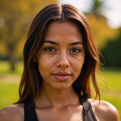 Fototapeta premium Close-up portraiture showcasing an athletic African American woman outdoors
