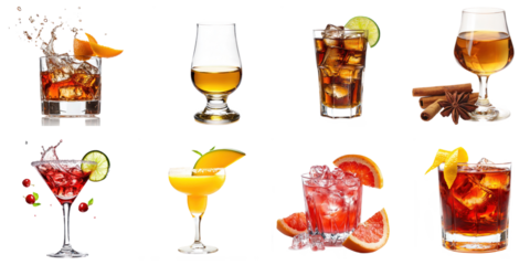 Set of drinks and wine isolated on transparency background
