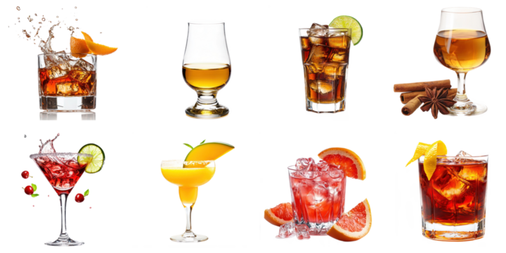 Set of drinks and wine isolated on transparency background
