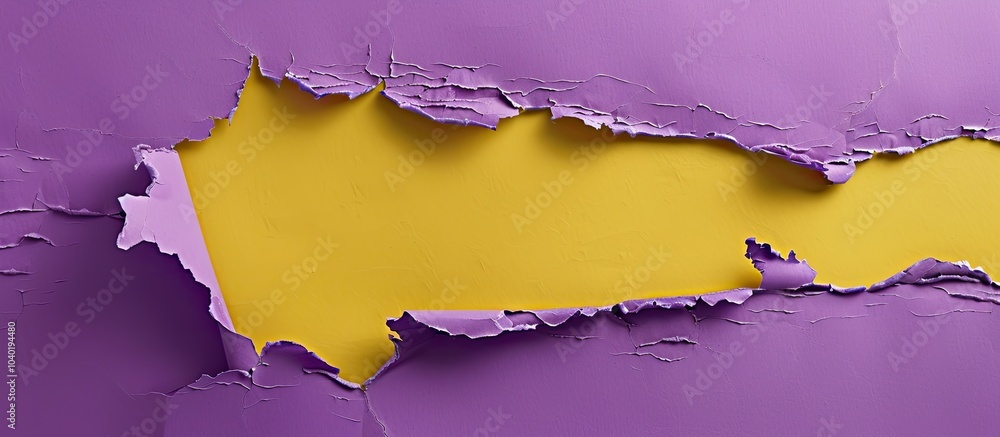 Poster a torn purple paper with a yellow background displays a save the date symbol offering a copy space i