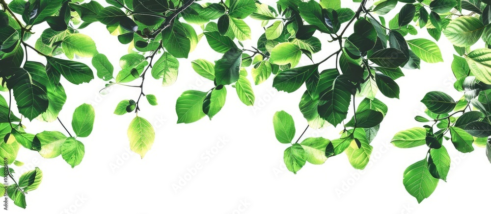 Poster tree branch border with green leaves on a white background copy space image