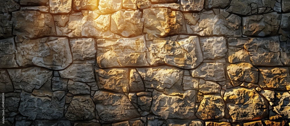 Poster daylight illuminating a stone wall texture perfect for use as a banner background or backdrop with a