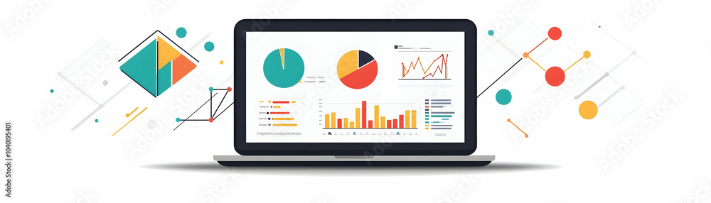 Poster vector laptop displaying analytics charts for data analysis, market research, business intelligence 
