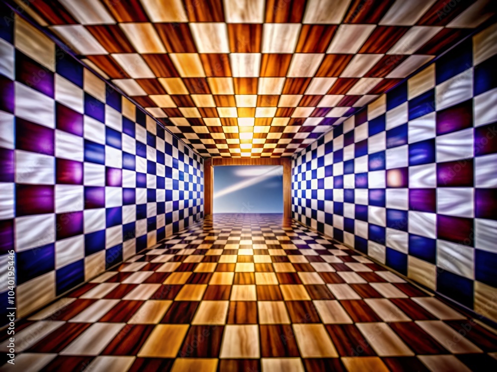 Poster psychedelic checkerboard pattern in minimalist style for modern art and design projects