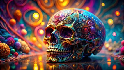 Fototapeta premium Psychedelic Human Skull Art with Vibrant Colors and Intricate Patterns for Unique Decoration and Creative Expression