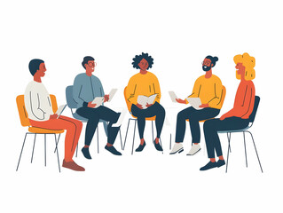 Diverse Group Meeting Inclusion Environmental Initiatives Flat Candid Illustration Collaboration ESG Negotiations Business Innovation Vector Design