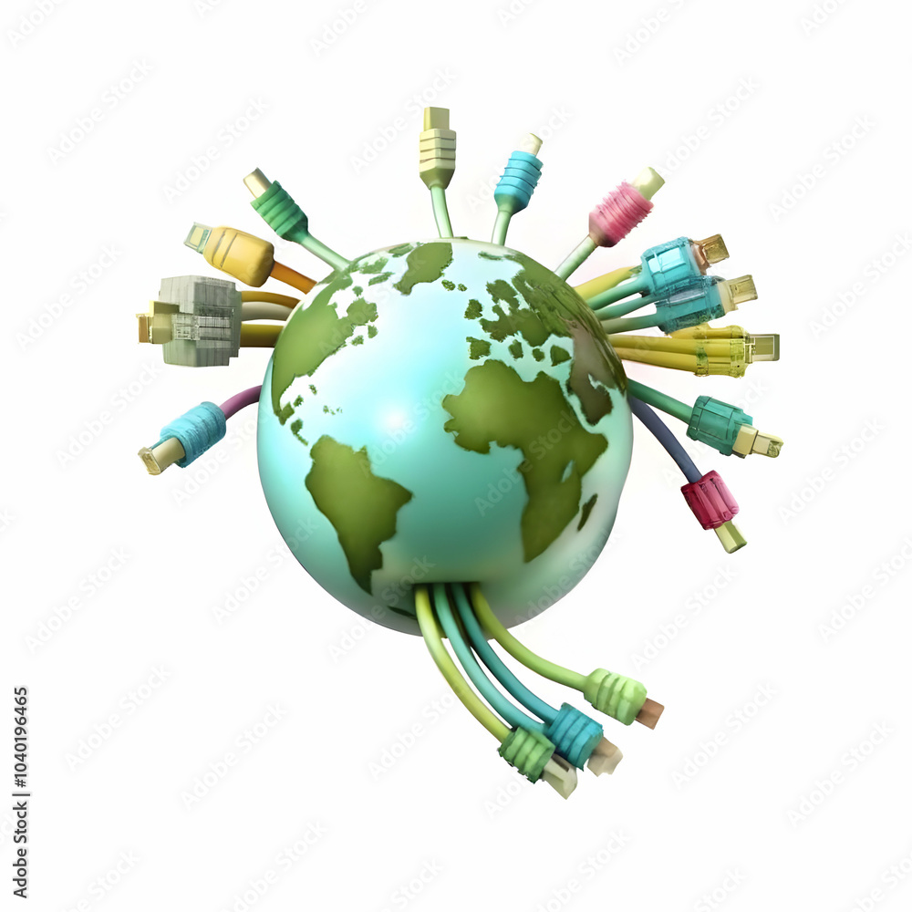 Poster close up ethernet cables global hub macro shot colorful network concept physical connections global 