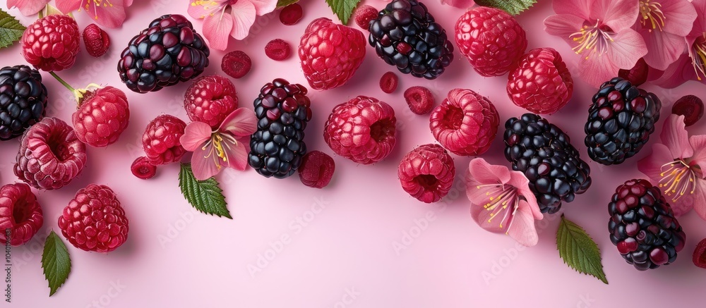 Aufkleber blackberries and raspberries displayed on an adorable isolated backdrop with copy space image