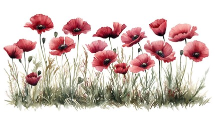 Vibrant Watercolor Poppies in Bloom