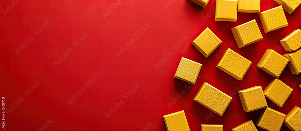 Aufkleber yellow wooden cubes displaying a pay per click message on a red background serve as a conceptual sym