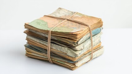 Bundle of old maps tied with twine