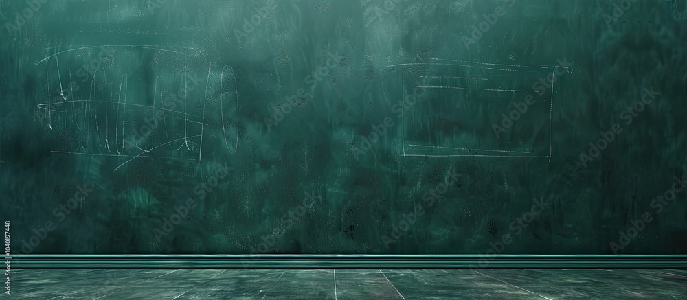 Poster dark green wall backdrop for educational display with a textured chalkboard look and erased chalk tr