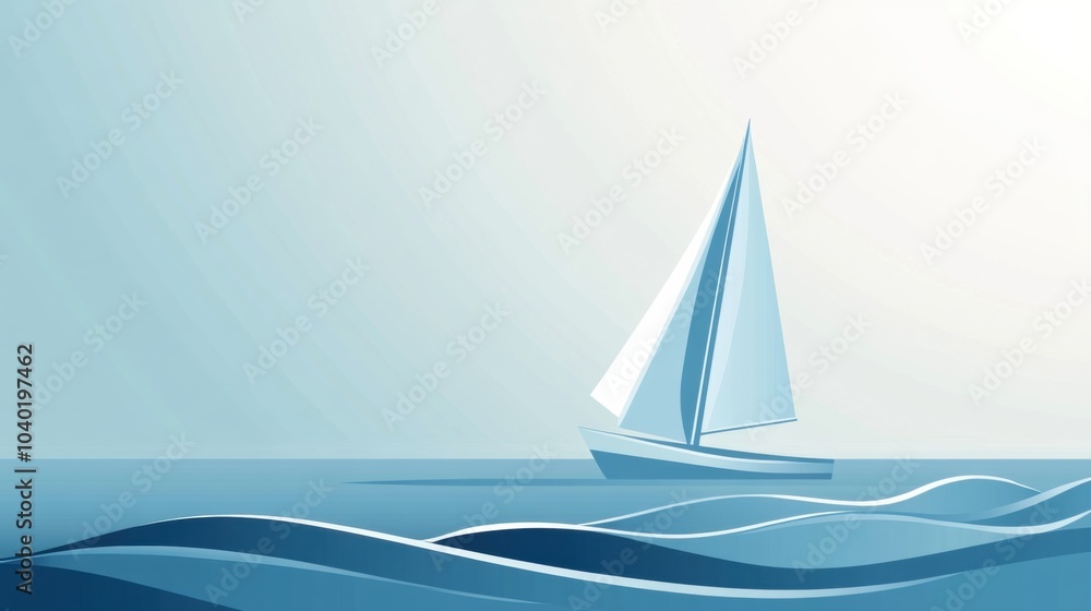Aufkleber a sleek sailboat navigates softly on calm, minimalist waves, capturing a sense of peace and explorat