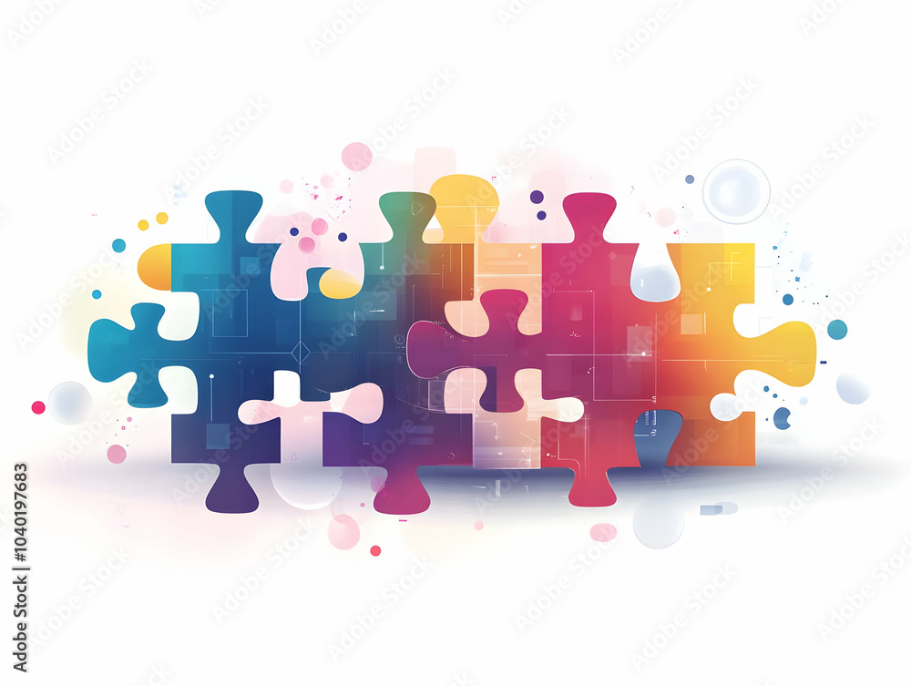 Poster flat abstract puzzle pieces merging bokeh background teamwork concept image collaboration business u