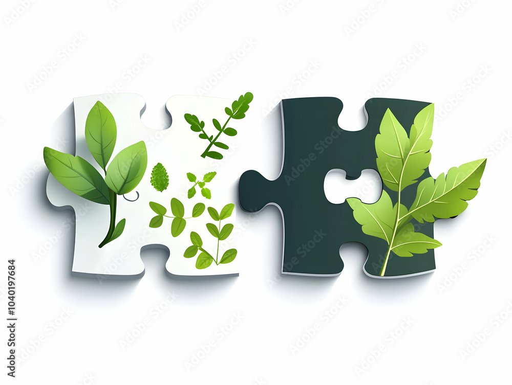 Poster flat puzzle pieces plant icon vector image interlocking puzzle pieces environmental problem solving 