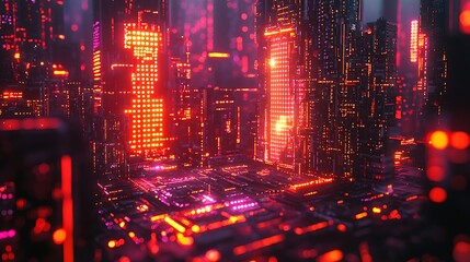 Obraz premium Futuristic Abstract Glowing Digital Cityscape