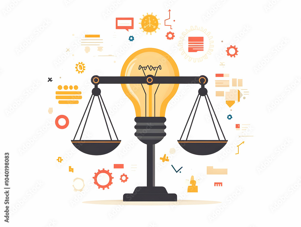 Aufkleber flat lightbulb scales floating white background balanced innovation vector image glowing lightbulb b