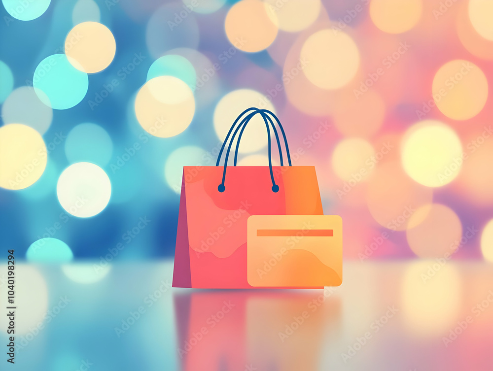 Poster flat bokeh abstract with holographic credit card shopping bag concept close up shot capturing bokeh 
