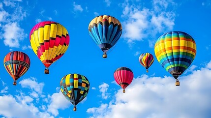 Obraz premium Colorful Hot Air Balloons Floating in Blue Sky